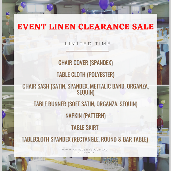 Event Linen Multiple (ORDER AT WAREHOUSE, PICK UP ONLY) - PLEASE READ DESCRIPTION - Ani Events